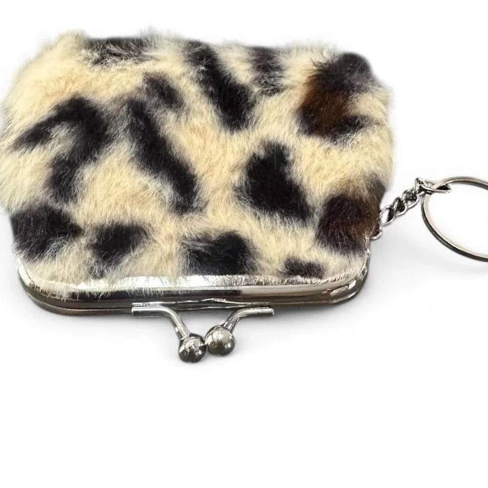 NWOT Fuzzy Animal Print Keychains with Cream Base & Silver Hardware